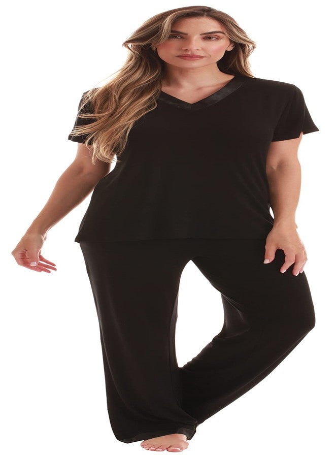 #followme Pajama Pants Set with Satin Trim 6967-BLK-M - Image 1